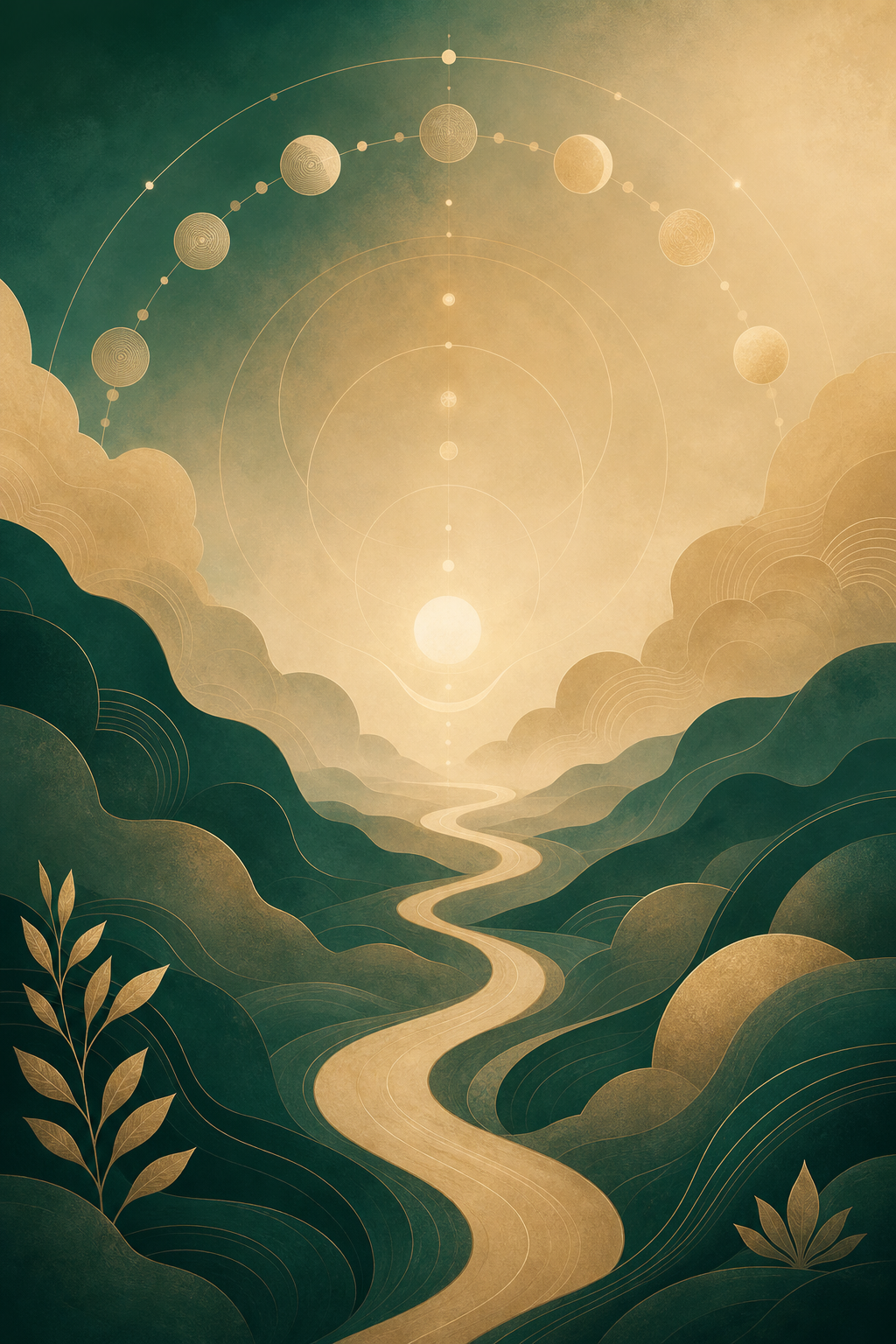 Abstrakte, ruhige Illustration ohne Textelemente mit fließenden Formen, sanftem Licht und meditativer Tiefe in Grün- und Beigetönen, passend zu einer Übersichtsseite für eine Live-Meditationsreihe mit Tarot-Bezug. Abstrakte, ruhige Illustration ohne Textelemente mit fließenden Formen, sanftem Licht und meditativer Tiefe in Grün- und Beigetönen, passend zu einer Übersichtsseite für eine Live-Meditationsreihe mit Tarot-Bezug.